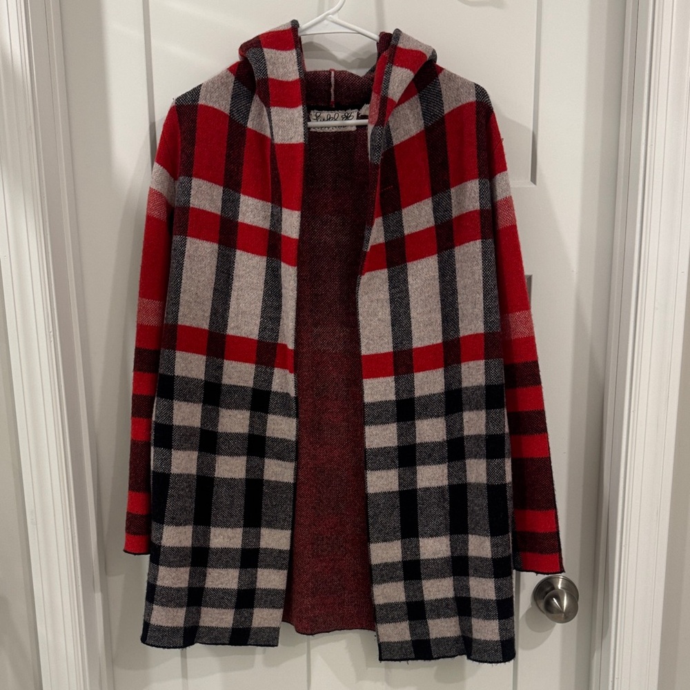 Anthropologie Red and Black Plaid Cardigan